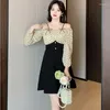 Vestidos informales Black Patchwork Sexy Midi Vestido Otoño Invierno Chic Prom para mujeres 2024 Coreano Elegante Bodycon Party Night Vestidos