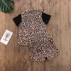 Kläderuppsättningar Mababy 1-6y Summer Toddler Kid Girls Leopard Clothes Set Black T Shirt WaistCoat Shorts Outfits Chidlren Disumer