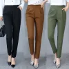 Capris Office Lady for Women 2022春夏新しいソリッドカラーハーレムパンツパッチワークポケットオールマッチドレープスリムハイウエストズボン