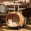 Sac de transport respirant pour chat, caisse Portable pour animaux de compagnie, fourre-tout pour chien avec chariot, Cage tissée à la main, bagage léger, Style Vintage