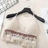 Débardeur sexy de vacances de plage bohème avec bretelles suspendues pour femmes maillot de bain tricoté au crochet gilet dos nu gilet à pompon creux haut pour femme 240229