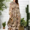 Pleated Long Printed Dress European And American Popular Satin Personalized Printed Flowing Cardigan Shirt Color FZ229100