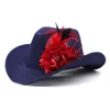 Boinas 652F Mujeres Vintage Sombrero de ala ancha Vaquera Flor Plumas Fedora Party Prop