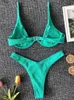 Yüzme Giyim Seksi Neon V-Bar Alt Bikini 2024 Kadın Yürütülmüş Mayo Kadın Mayo İki Parçalı Bikini Seti Push Yukarı Banyo Takımını 240229