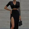 Zestaw klubowy seksowna szczupła sukienka Kobiety wakacyjne podstawowe solidne 2 -częściowe zestawy do bez rękawów topy wysokie talia podzielone maxi spódnice