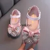 Flat shoes New ldren Leather Shoes Rhinestone Bow Princess Girls Party Baby Student Flats Kids Performance D785H24229