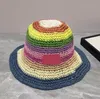 ワイドブリム帽子バケツ帽子レディース麦わら帽子虹のかぎ針編み手作りパナマUV保護サンビーチハット女性バイザー折りたたみ式サマーサンハット