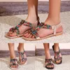 Sandalen dames zomer mode holle strass kralen plat bodem bohemian comfortabel groot grootte yoga sling voor vrouwen wijd