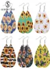 Design Sunflower Printed Pu Leather Earring Bohemian Dingle Drop örhängen Färgglada vattendroppar Lucky Jewelry Christmas Whole6956978