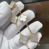 Designer Van clap Four leaf clover five flower bracelet high version 18K natural red chalcedony doublesided thickened electroplating live broadcast quality goods