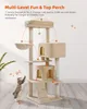 PAWZ Road Árbol para gatos con percha superior súper grande, torre para gatos de 56,3 pulgadas para gatos grandes con hamaca de felpa, estantes para gatos y pompón colgante, postes rascadores para gatos y 2 casas de condominios