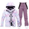 Ensembles de vêtements de neige pour femmes, combinaison de Ski imperméable, vêtements de Snowboard, Costumes d'extérieur, vestes de glace d'hiver + pantalons à bretelles pour filles