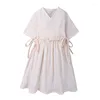 Robes de fille 1-4T été bébé robe volants lâches coton lin manches courtes adolescents décontracté enfants tenues princesse enfants vêtements