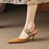 Chaussures habillées talon fin femme style français sandales à une sangle avec boucle pompes en daim de mouton fête printemps automne simpleh24229