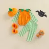 Set di abiti da bidone del bambino per neonaio a maniche lunghe con top sciolti di zucca di Halloween + pantaloni casual autunnali + cappello + scarpe