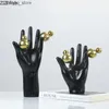 Other Home Decor Resin Sculpture Hand Palm Golden Ball Arm Decorative Statue Black Abstract Crafts Decorative Figurines Home Accessories Q240229