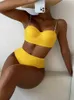 Одежда для купания Push Up Bikini Hard Wrap Top на косточках с цепочкой на плечах и высокой талией Нижний купальник Женский однотонный купальник для плавания 240229