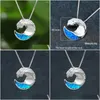 Other Pendants 925 Sterling Sier Chain Necklace Fashion Ocean Wave Pendant Geometric Blue Opal Stone Engagement Necklaces For Women Dh7No