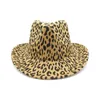 Berets Fashion Leopard Print Wool Men Feed Fedora Hat Western Cowboy Cap Jazz Sun Toca Sombrero