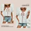 Kvinnor Blusar Loose Fit Women Shirts broderade blommönster V-ringning Summer Topps Casual Breattable Short Sleeve Tee för en