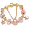 Bracelets w stylu wiosennym Kobiet luksusowa marka DIY Różowa kryształowa bransoletka nowa urodzinowa miłość prezent biżuteria butique łuk wisiorek bransoletka moda biżuteria hurtowa