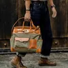 Totes Genuine Leather Handbag L Handbag 40cm Handmade Genuine Leather Canvas Plant Tanned One Shoulder Bag for Men