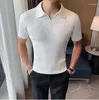 Erkek Polos Est Yaz Erkekler Polo Gömlekler Kısa Kollu Örgü Tutuklu Tutuklu Tutun Yatak Tutuk Örgü Katı Üst Moda Tees Gömlek Erkek Giyim