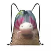 ショッピングバッグ笑顔の白血病axolotlドローストリングレディースメンポータブルスポーツジムサックパックサンショウウタウムシ動物バックパック