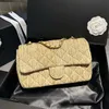 24Ss Womens Designer klassischer Single -Klappen Raffia -Weave Beige Bags Gold Metall Hardware Matelasse Kette Crossbody Schulterhandtaschen Outdoor Sacoche Strohhalm 25 cm