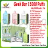 Original Geek Bar 15000 Puff Caneta Vape Descartável 16ml Pod Pré-preenchido 650mAh Bateria Recarregável 5% Nível 17 Sabores 15K Puffs Vapes Kit