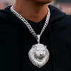 Luxury Hip Hop Jewelry 925 Sterling Silver Micro Paled VVS Moissanite Diamond Iced Out Lion Head Pendant med kubansk länkkedja