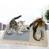 Cat Scratcher Pet Scratching Post Cat Toy Turntable Corrugated Paper Claw Grinding Board Kitten Playing Teaser Wand 240226