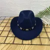 Baskar unisex western cowboy hink hatt höst vinter herr metall bälte breda brim retro topper jazz ull kvinnor mössa