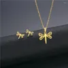 Ensemble collier et boucles d'oreilles en forme d'animal libellule pour femmes et filles, bijoux en acier inoxydable doré à la mode