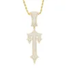 Iced Out Bling Hip Hop Cross Sword Pendant Necklace Gold Plated Cz Cubic Zirconia Swords Charm Män Kvinnor Syckel 240226