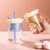 Water Bottles Bear Shaped Tea Infuser Glass Cup Simple High-temperature-resistant With Handle And Straw Cute Bottle