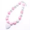 MHSSUN 1st Love Heart Pendant Baby Kid Y Necklace Pinkwhite Girl Kids Bubblegum Bead Children Jewelry 240226