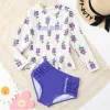 Badkläder baddräkt för flickor rutiga babybikini med ärmar sommar barns baddräkt uv skydd barn simning strandkläder