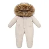 Daunenmantel -30 Winter Warmer Schneeanzug Mädchen und Jungen 90 % weiße Entenjacke Kleinkindkleidung Kinder 2-6 Jahre Echtpelz-Overalls Wz864