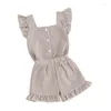 Kledingsets Baby Baby Meisjeskleding Zomeroutfit Geruite ruches Mouw Knop Tanktops Elastische shorts 2 STUKS Leuke set