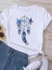 女性用Tシャツ2024夏の半袖漫画ドリームキャッチャースクリーン印刷愛甘くてかわいいトレンドTシャツ