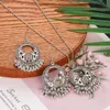 Collana di orecchini set di perline di colore argento bohemien con nappa a goccia per le donne Fiore cavo geometrico gioielli etnici vintage combinati