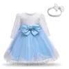 Vestidos de menina bebê flor infantil vestido renda grande arco batismo para meninas primeiro ano festa de aniversário roupas de casamento