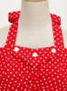 Casual Jurken Tonval Halter Hals Knoop 50s Pinup Polka Dot Lace-Up Korset Jurk Vintage Feest Dames Ruglooze Katoen Elegant Rood