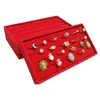 3sts Red Velvet Jewelry Ring Display Organizer Lagring Fodral Velvet Earring Stud Manschettknappar Ring Storage Box Magasring Bar Tray 11 2261C