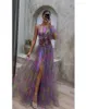 Robes décontractées Élégant Tie-Dye Imprimer Robe Femmes Mode Oblique Épaule Plissée Longue Été Automne Dame Soirée Robes