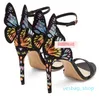 Livraison gratuite dames en cuir verni 10 CM talon haut solide papillon noir ornements Sophia Webster bout ouvert