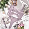 Set di reggiseni Ellolace Lingerie fantasia Intimo senza cuciture in pizzo Perlato Vedere attraverso Articoli intimi sexy Reggiseno solido e slip Set Giarrettiere