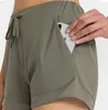 LL Sports Shorts Szybki oddychający oddychający luźne koronki z wysokiej talii Rajstopy Stroje Sportowe szorty jogi biegające swobodne szorty gimnastyczne z kieszeniami Ubrania