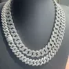 Zum Versand lesen Sterling Silber 10 mm–18 mm breite 2-reihige Moissanit-Diamant-Halskette, kubanische Gliederkette für Herren